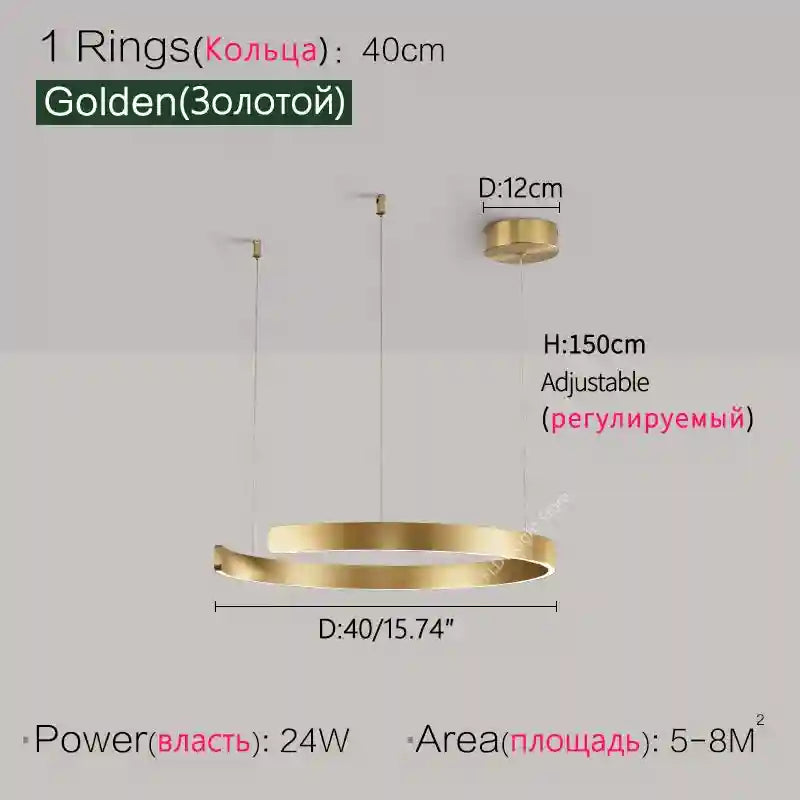 Modern 3-Ring LED Chandelier - Adjustable Dimmable Black Finish Golden 40cm Tidesmit