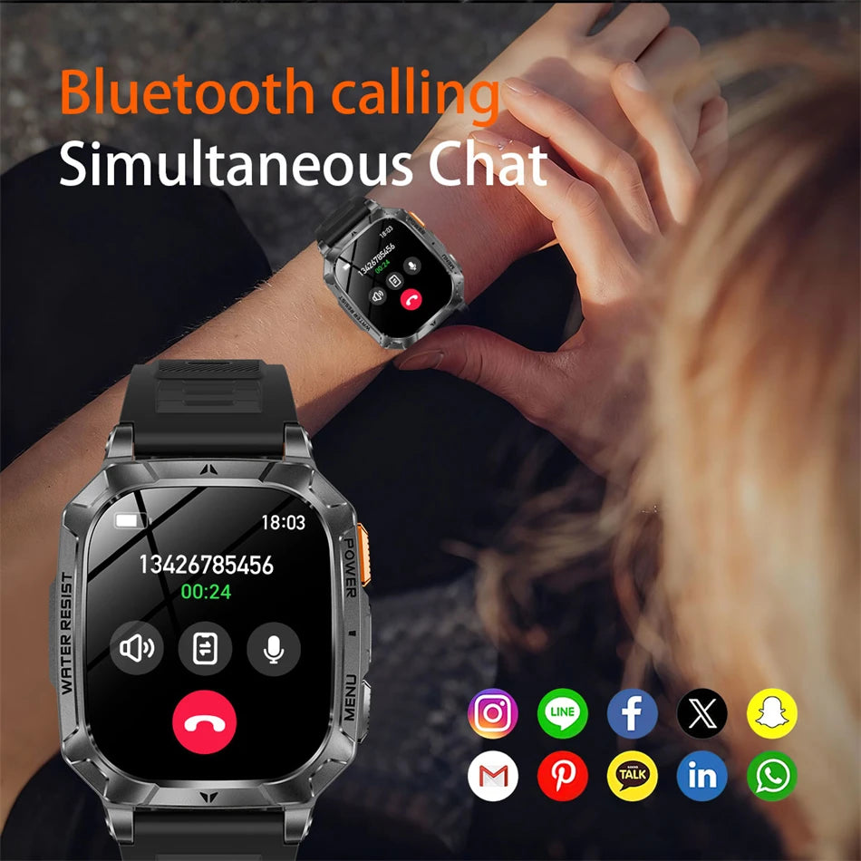 2026 New Hot flashlight Men Smartwatch Compass 1400 mAh BT call GPS fitness IP68 Waterproof Fashion Smartwatch For holiday Gifts
