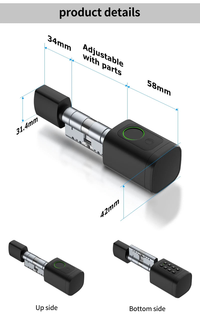Support Tuya App Intelligent Plug-in Lock IP65 Biometric Fingerprint App Control Cylindrical Bolt Alex/Google Home/Office Door