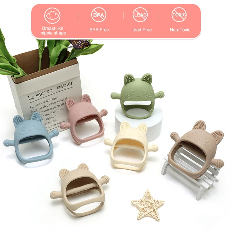 Baby Teether Cat Gloves Teether Silicone Anti-eating Hand Molar Stick Massage Gums Baby Anti-biting Teether Baby Accessories