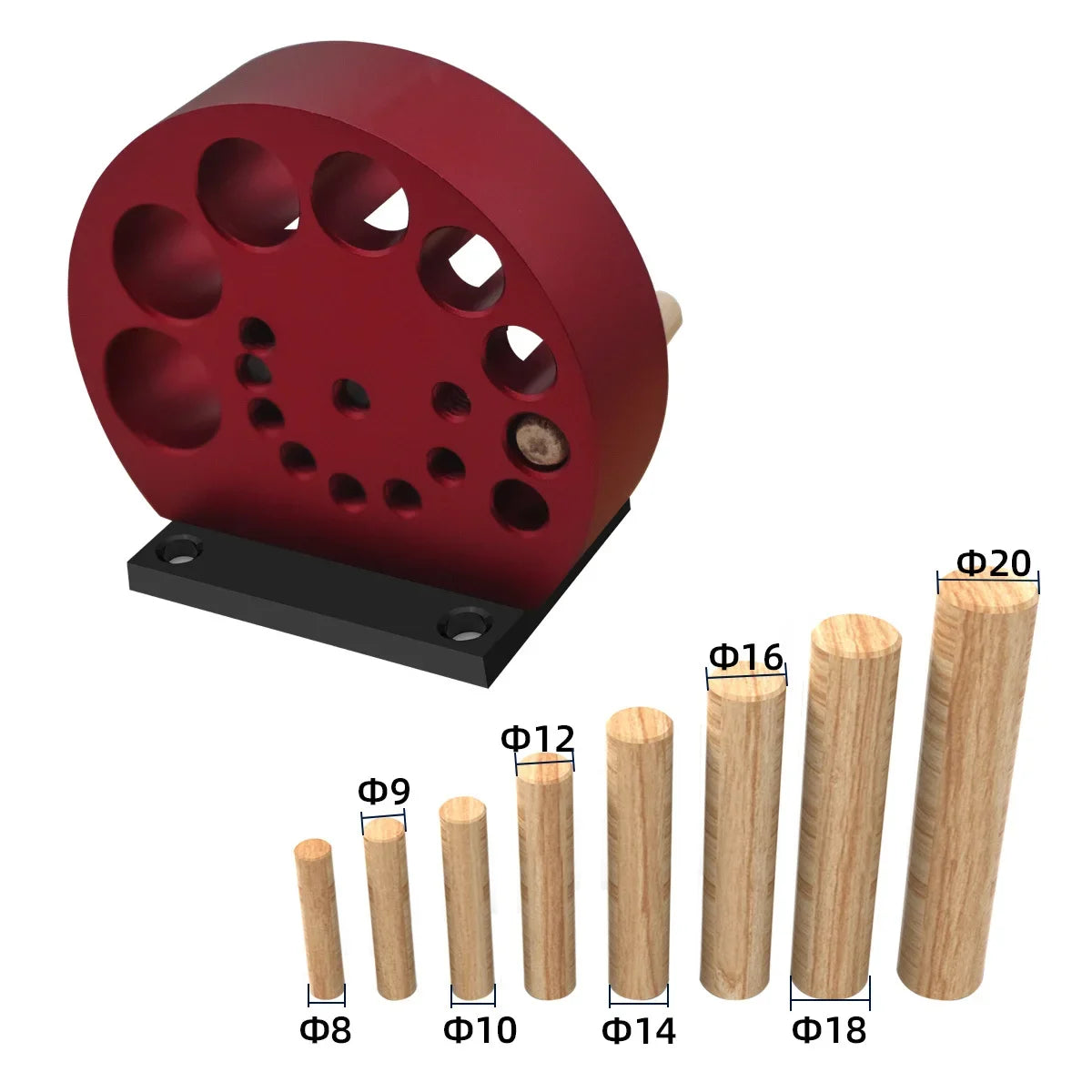 8-Hole Dowel Maker Jig Kit 8mm-20mm with Carbide Blades Woodworking Electric Drill Round Rod Milling Auxiliary Tool