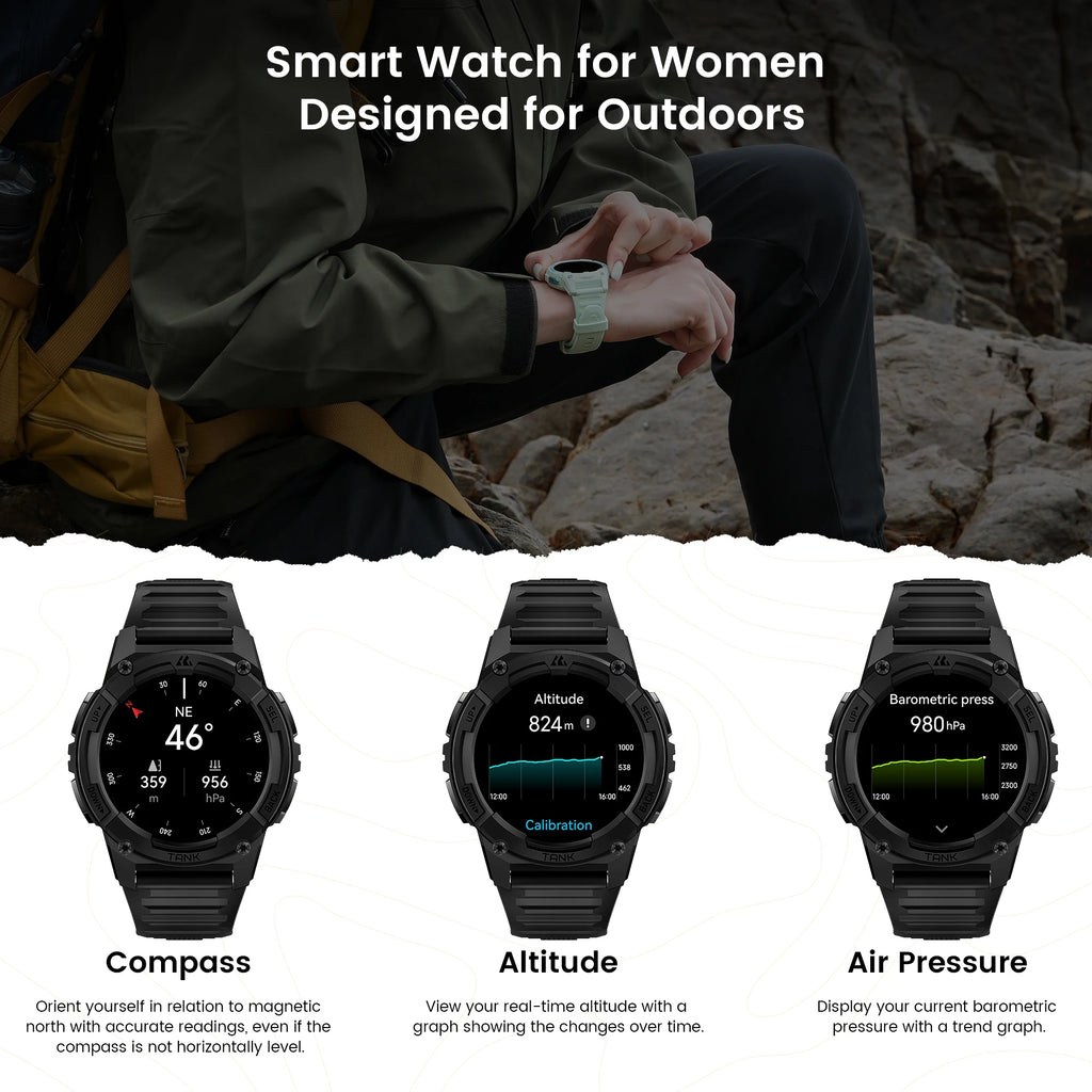 KOSPET TANK S2 GPS Smart Watch For Women Compass Altimeter Barometer Bluetooth Call AI Voice AMOLED IP69K Waterproof Smartwatch