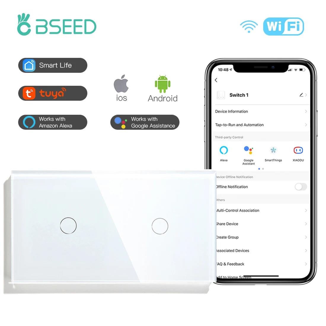 WiFi Smart Wall Switch with USB-C Port - Glass Panel Tidesmit 1G 1G Switch EU standard Tidesmit