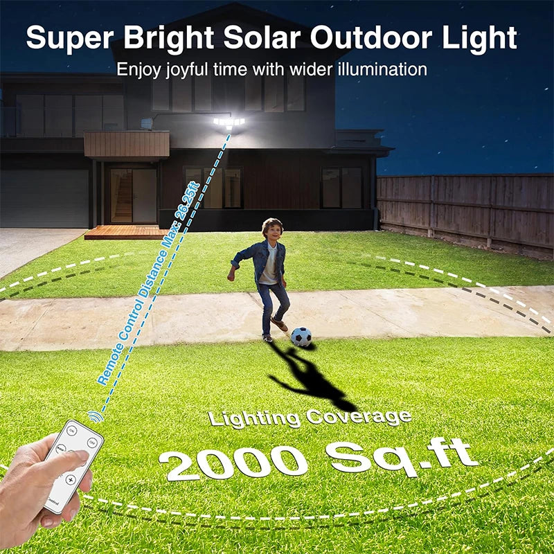 Solar Light Outdoor 496 LED Integrated Super Bright Motion Sensor Strong Power IP65 Waterproof 3 Working Modes Garden Wall Security Lights