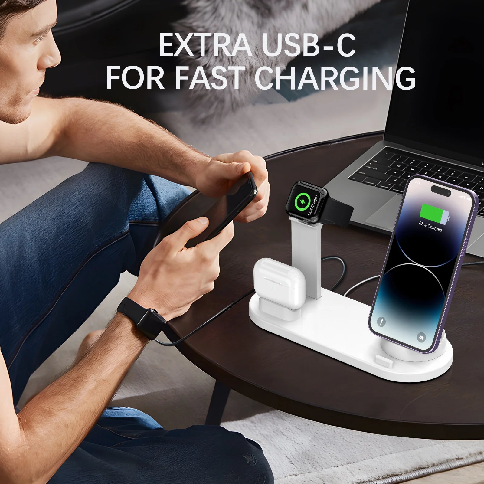 Wireless Charging Station for iPhone & AirPods | Qi Certified Fast Pad Tidesmit