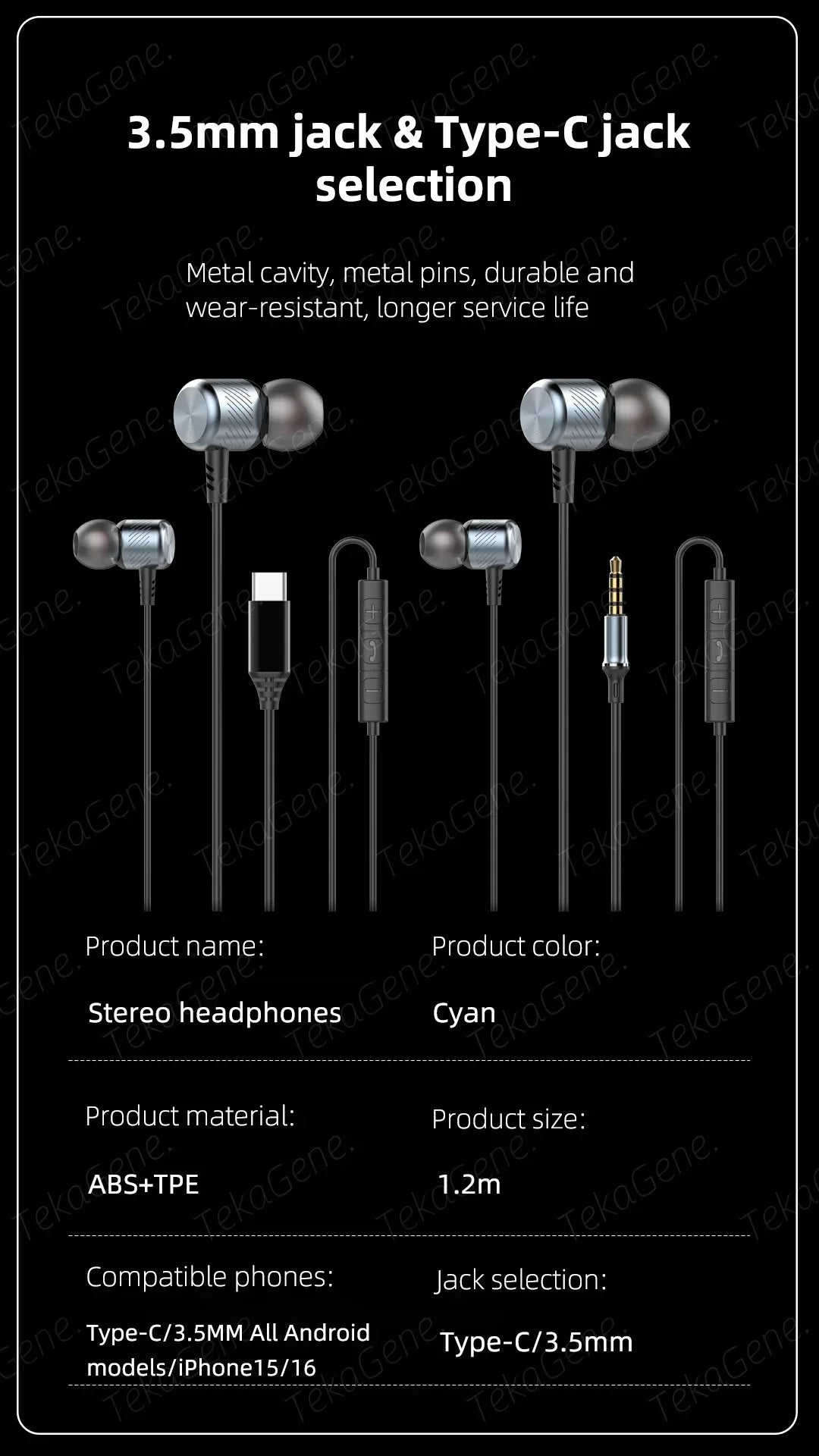 Wired Metal In-Ear Headphones with Mic by Tidesmit - 6 Variants Tidesmit