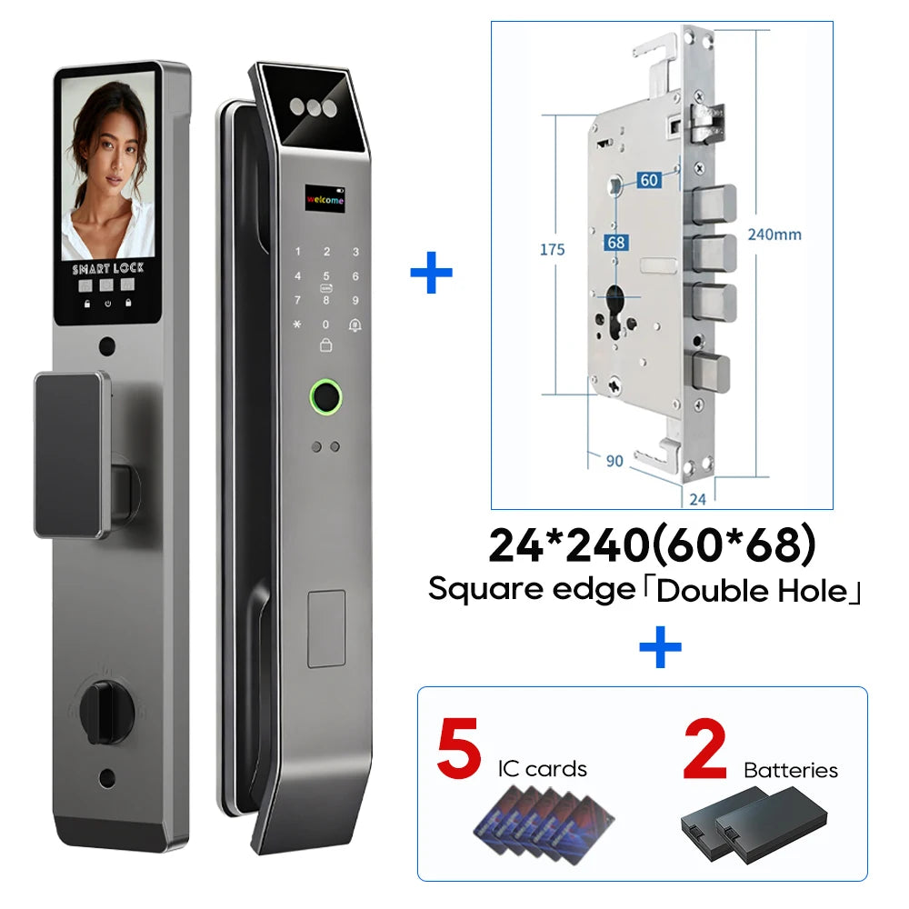SANKESONG Tuya Smart 3D Face Door Lock with Security Camera Monitor Intelligent Fingerprint & Password Biometric Dual Battery