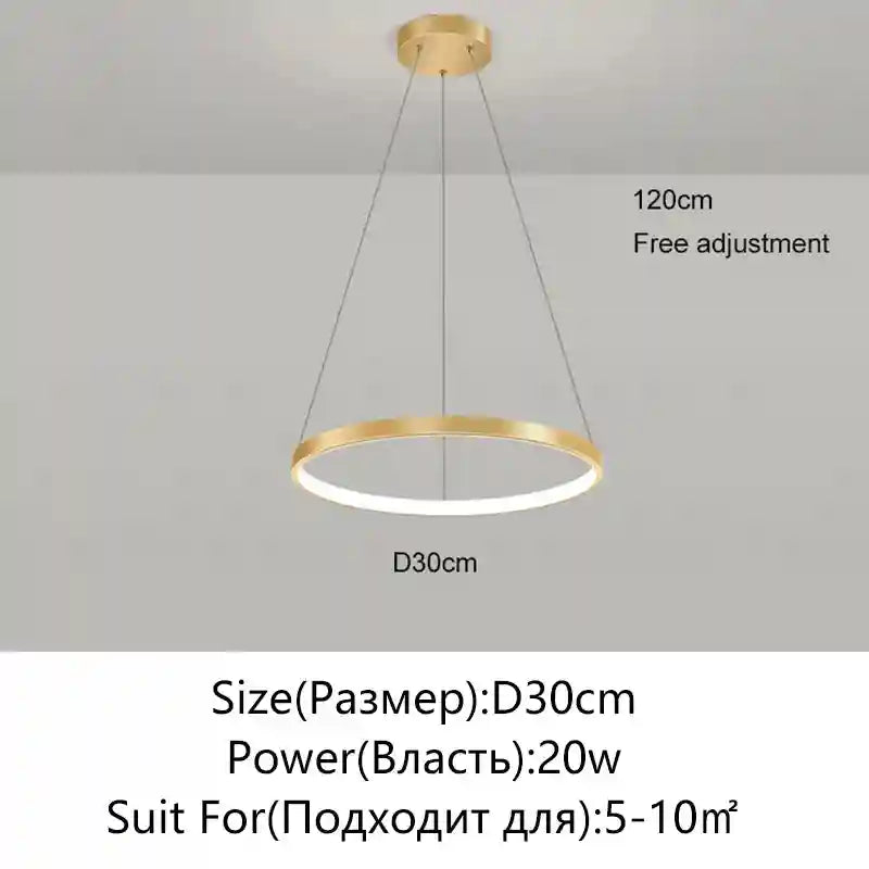 Modern LED Ring Light – Minimalist Dimmable Chandelier for Studio Gold 30cm Tidesmit