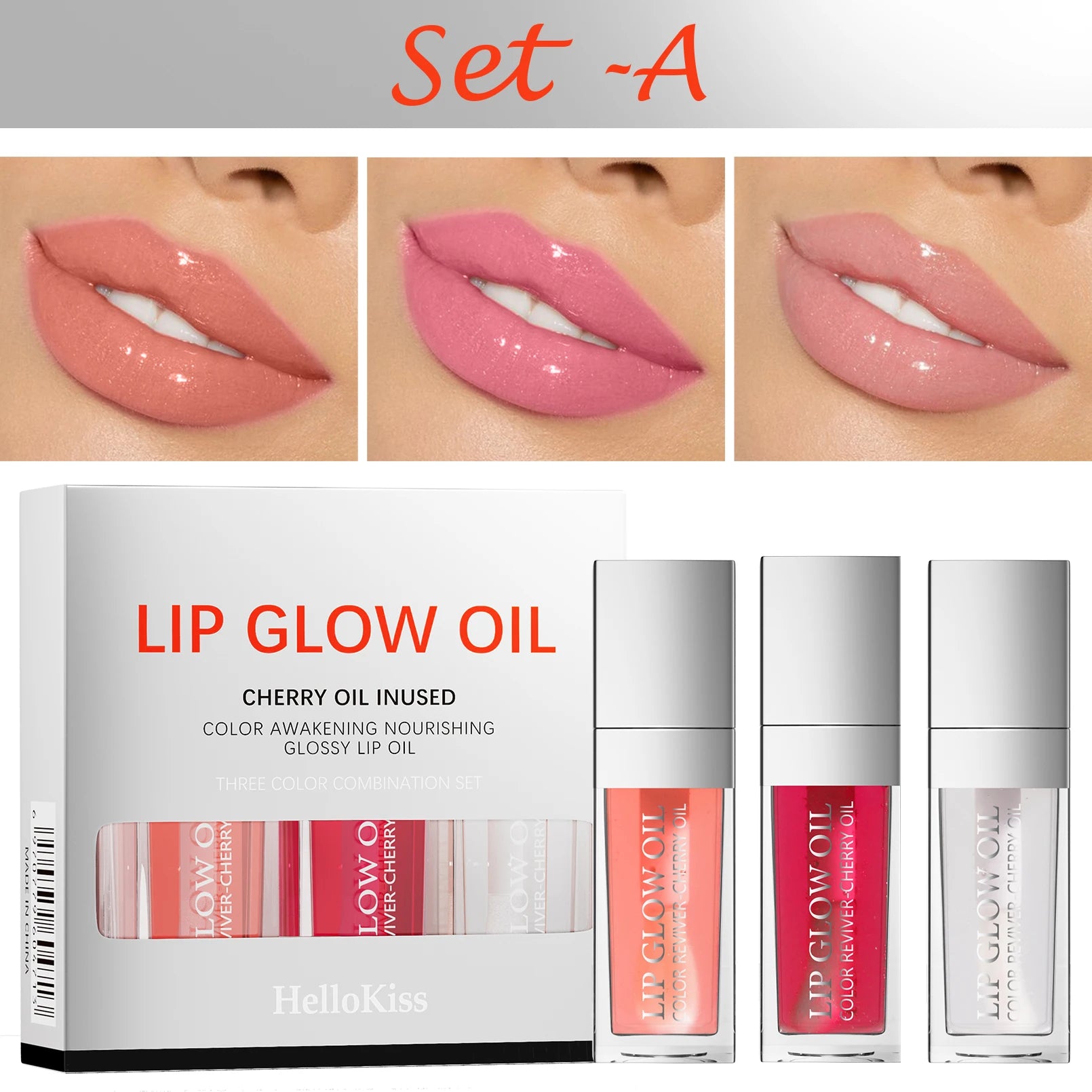 Set of 3 tinted crystal jelly moisturizing lip oils for a glossy, plumping, and nourishing finish.