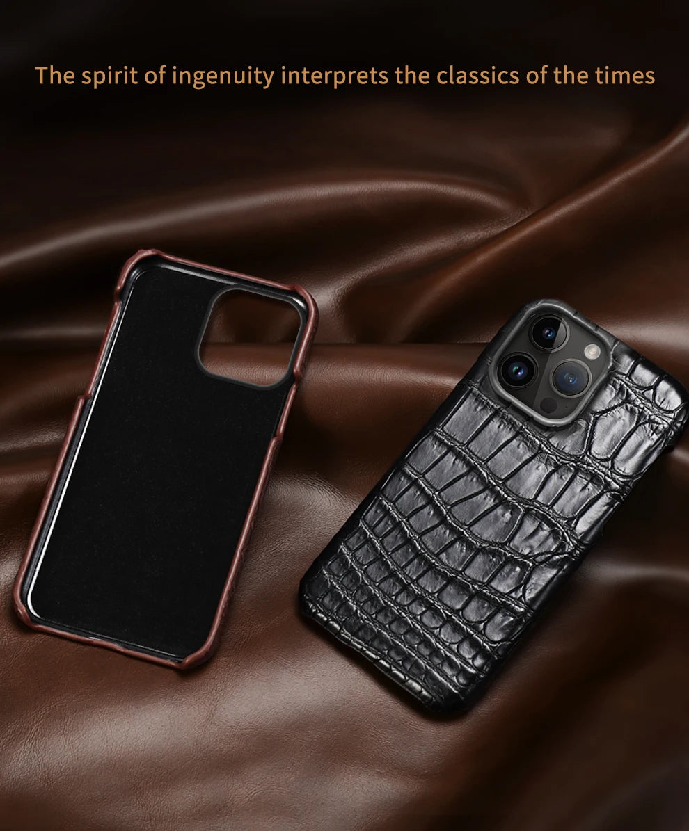 Crocodile Leather iPhone 17 Pro Case – Slim Shock-Absorbing Cover Tidesmit