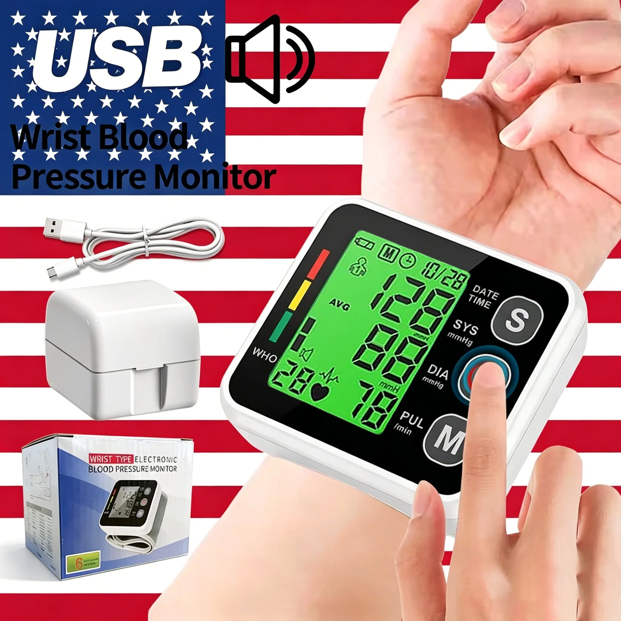 Smart Electronic Bp Monitors High Accurate Wrist Blood Pressure Monitor English Voice Tonometer LCD  Digital Sphygmomanometer