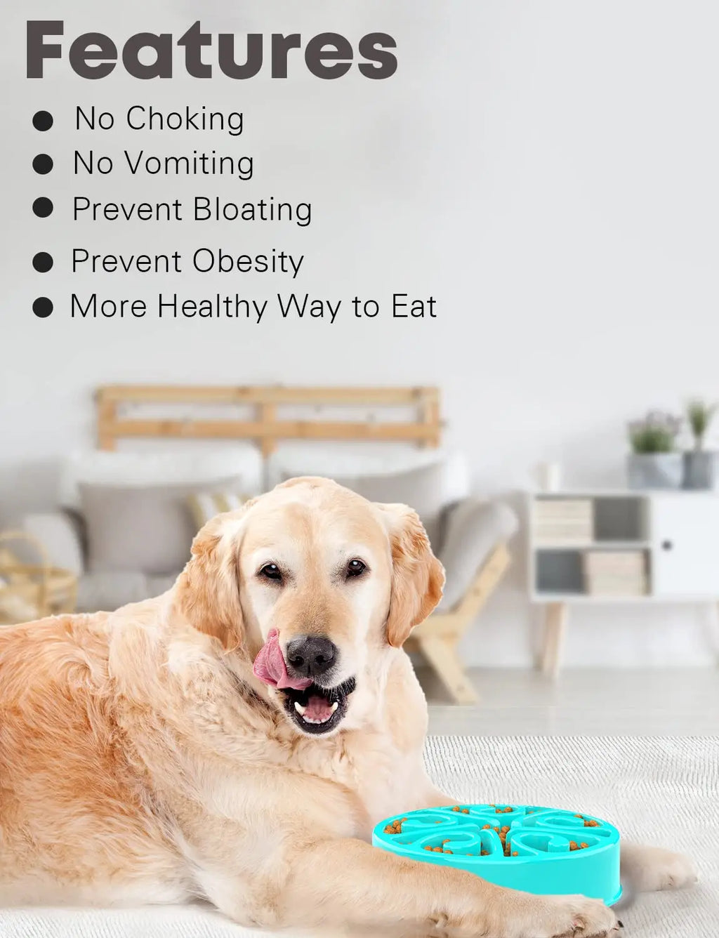 Blue non-slip slow feeder dog bowl for anti-gulping and healthy digestion, suitable for all dog sizes.
