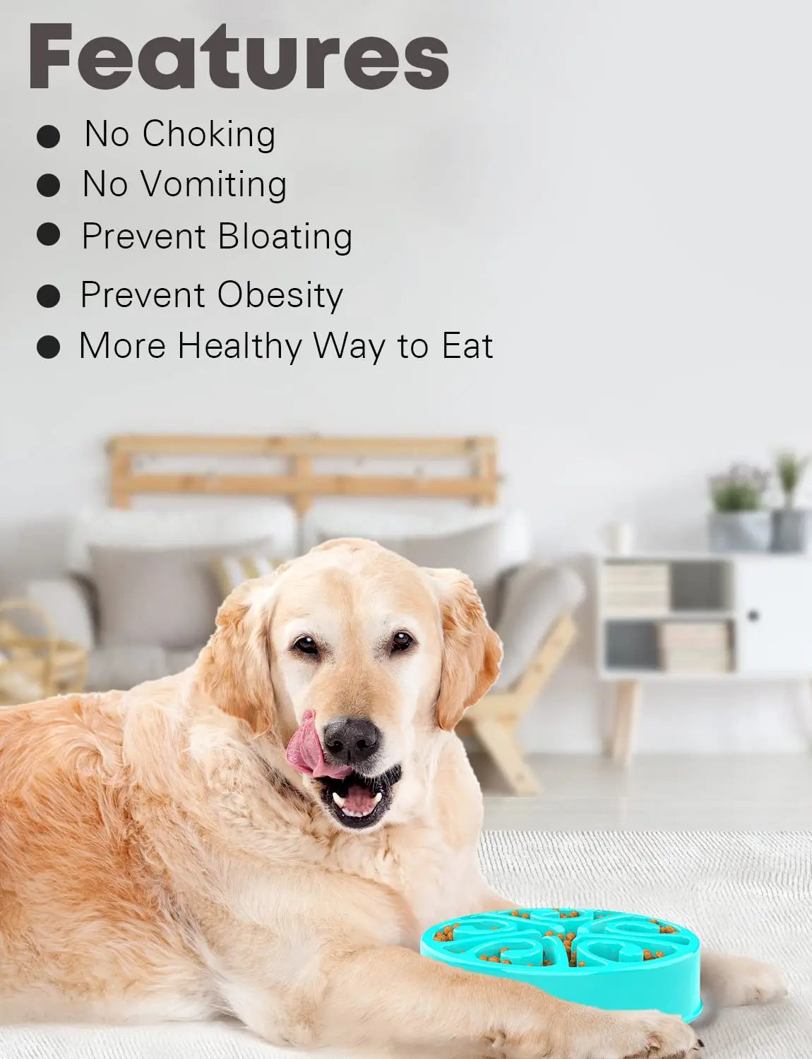 Blue non-slip slow feeder dog bowl for anti-gulping and healthy digestion, suitable for all dog sizes.