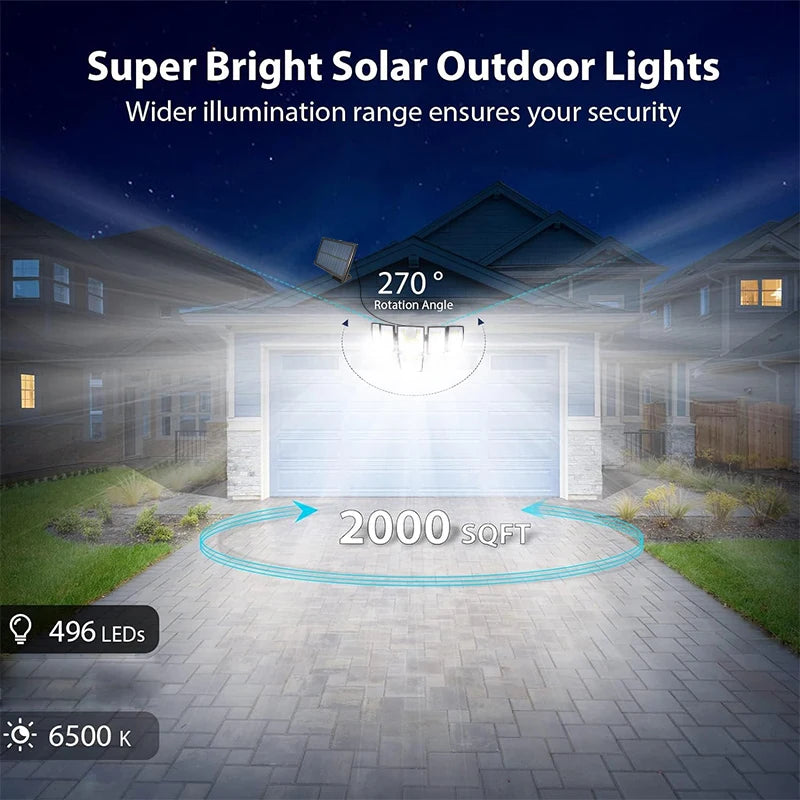 Solar Light Outdoor 496 LED Integrated Super Bright Motion Sensor Strong Power IP65 Waterproof 3 Working Modes Garden Wall Security Lights