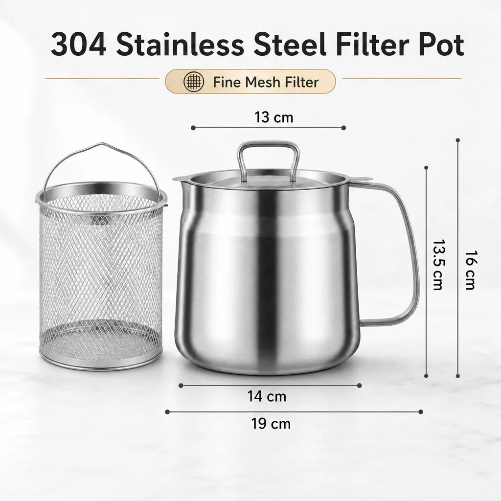1.5L Stainless Steel Deep Fryer Pot with Basket and Oil Strainer, 304 Stainless Steel Deep Fryer Pot for French Fries and Chicke
