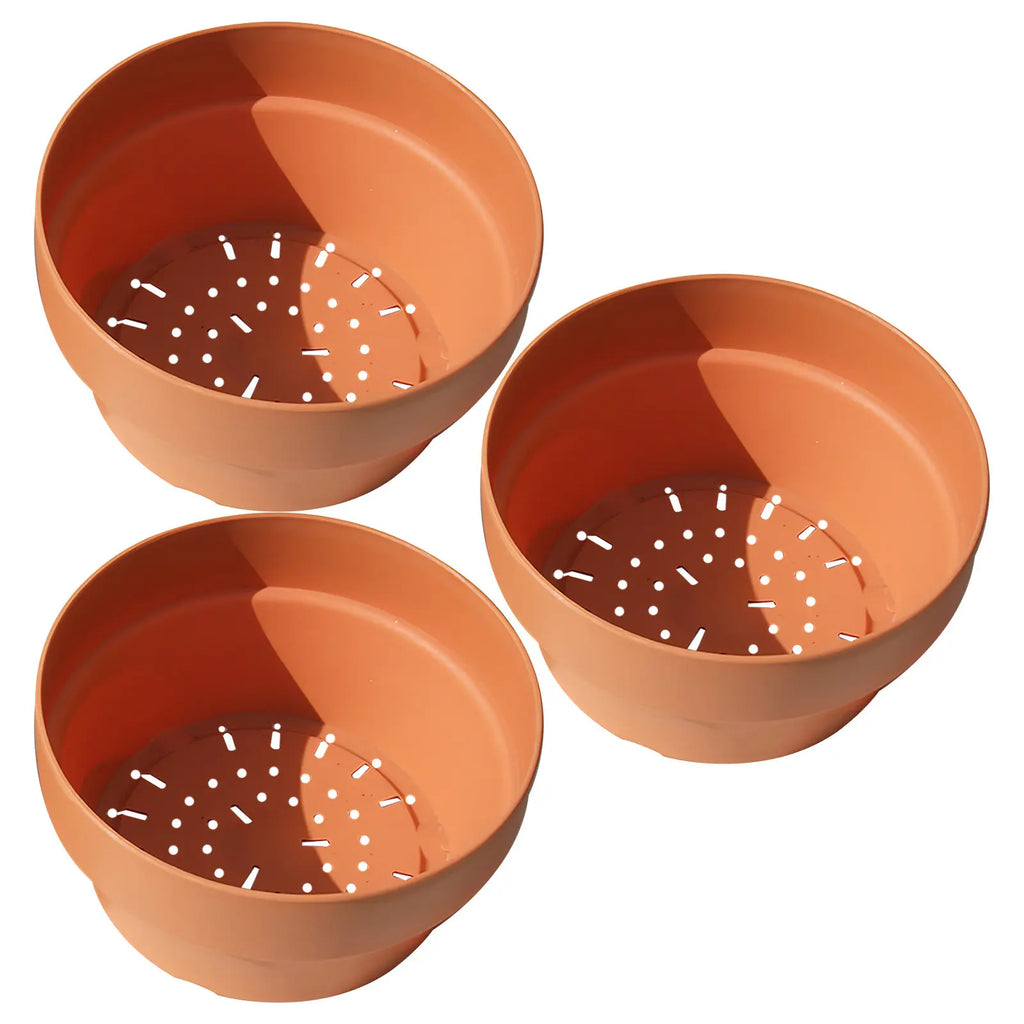3Pcs Premium Plastic Flower Pot Set Imitation Clay Design Small Shallow Planter for Indoor Outdoor Use Succulent Bonsai Garden