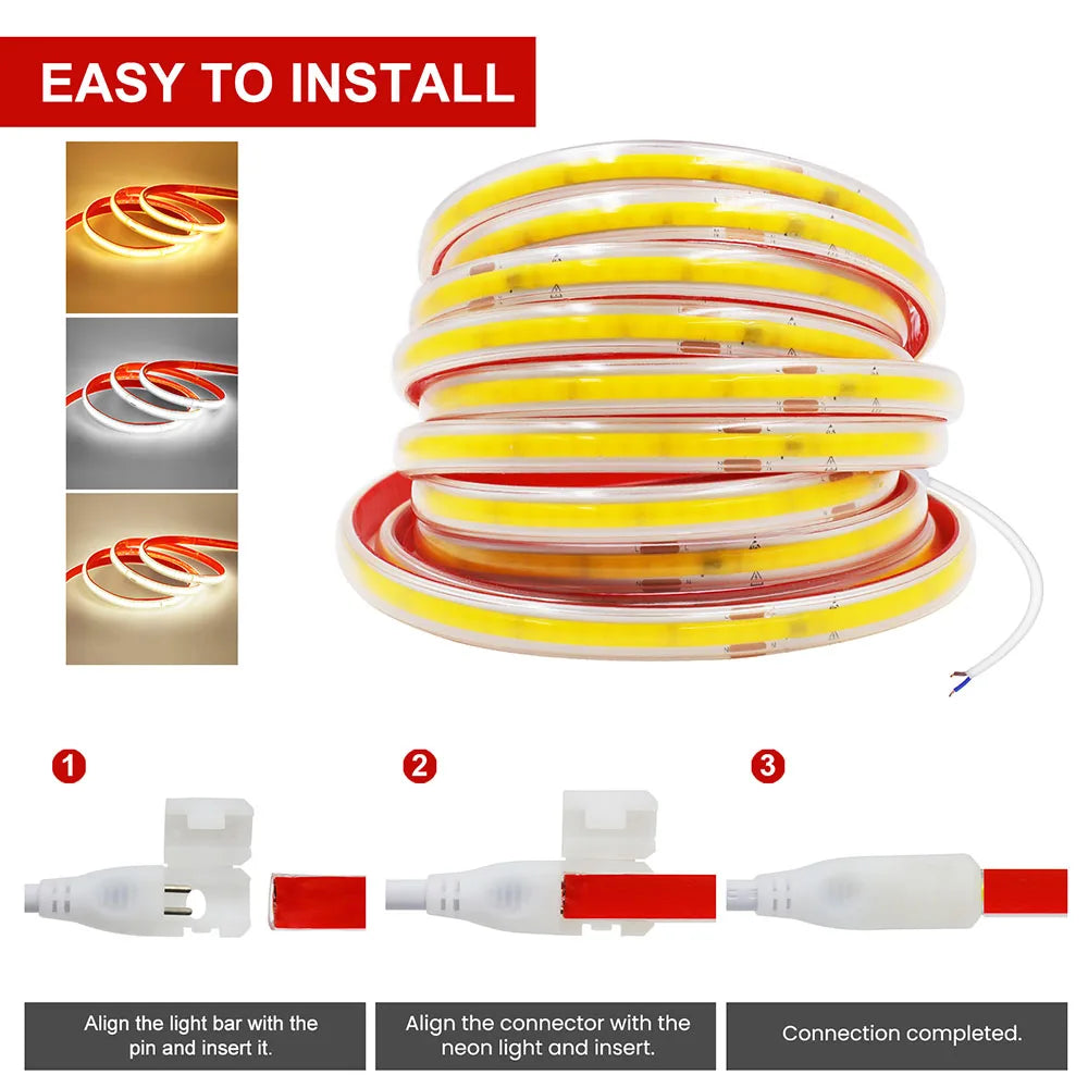 220V RA90 COB LED Strip Light Bright Waterproof Driver Build In 10cm Can Be Cut 240LEDs/M Flexible Adhesive Tape Home Decoration