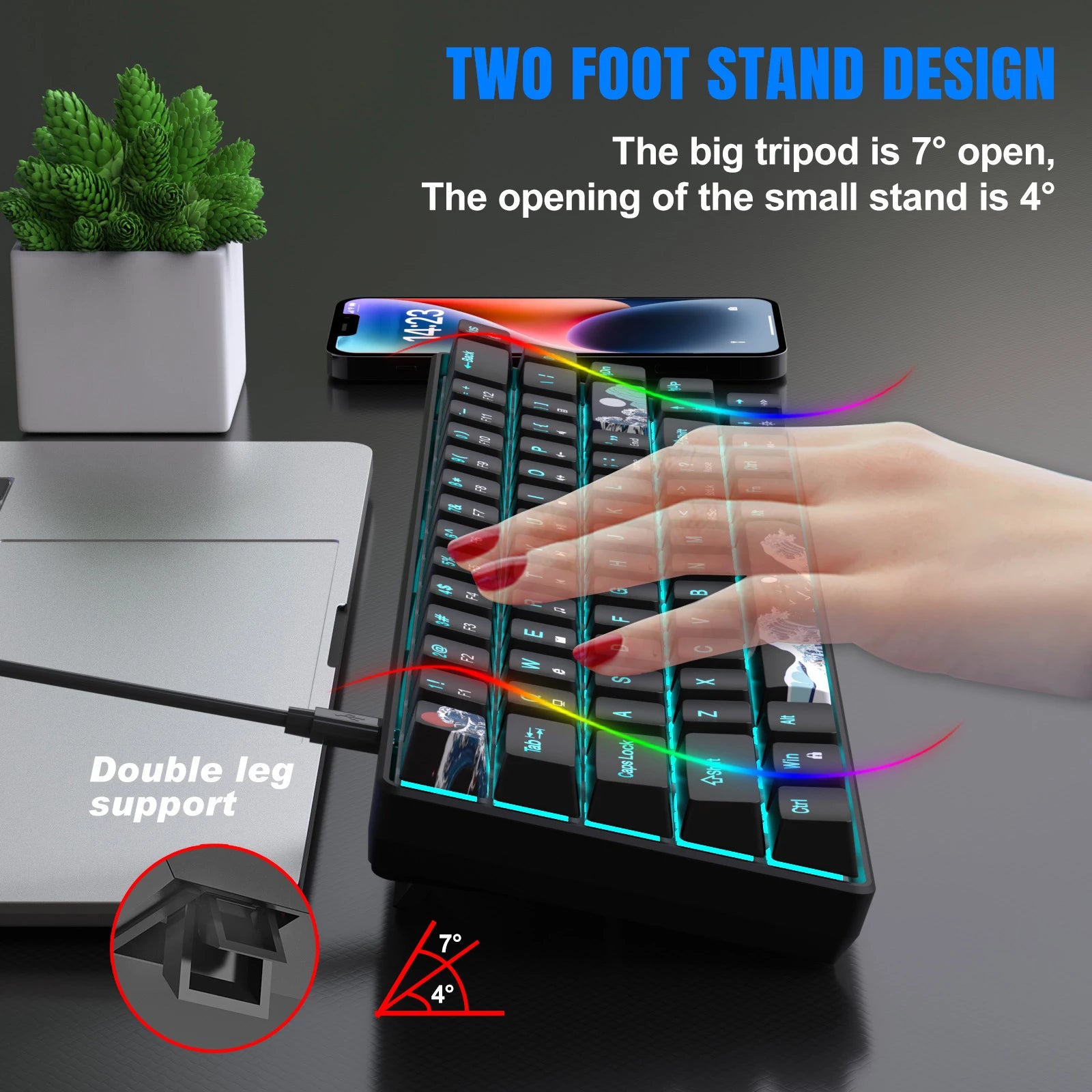 60% Gaming Mechanical Keyboard Ultra Compact Mini 68 Key with Blue Switches Wired Keyboard Anti-Ghosting Keys