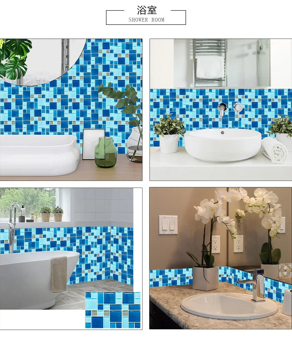 10pcs/set 10/15/20/30cm Flat Marble Mosaic Hard Tiles Wall Sticker Kitchen Bathroom Floor Diagonal Decor Wallpaper PVC Art Mural