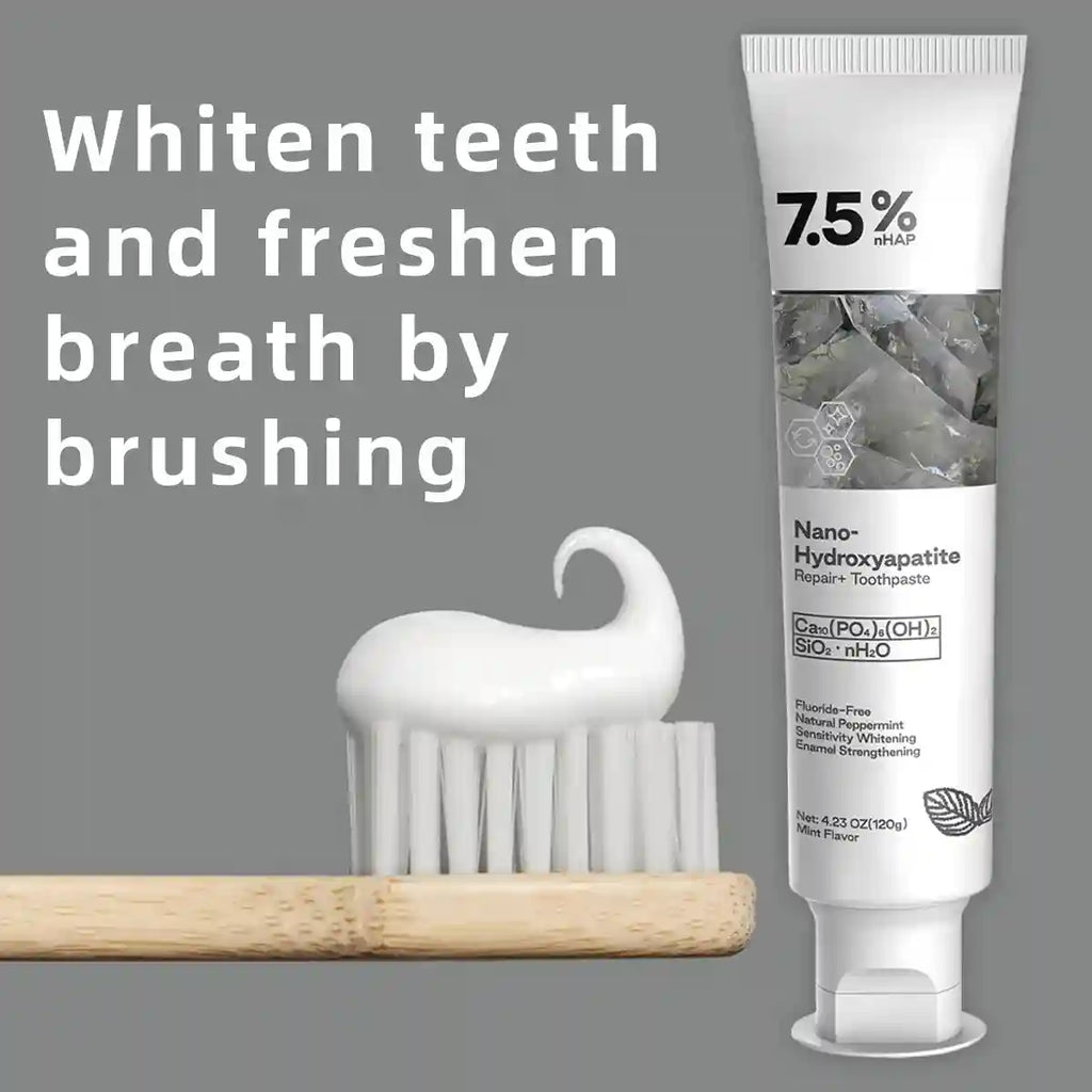 Tidesmit nano hydroxyapatite fluoride-free toothpaste for enamel repair and natural teeth whitening.