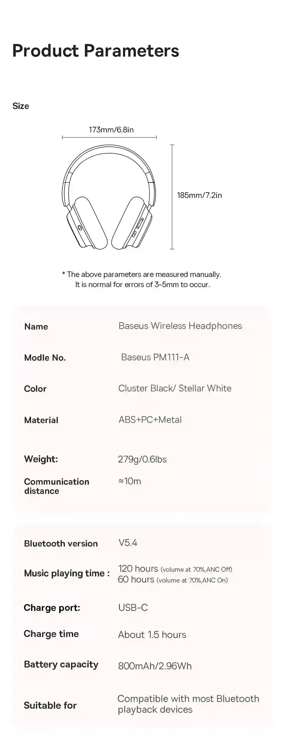Wireless Headphones with Active Noise Cancellation & 120H Battery Tidesmit
