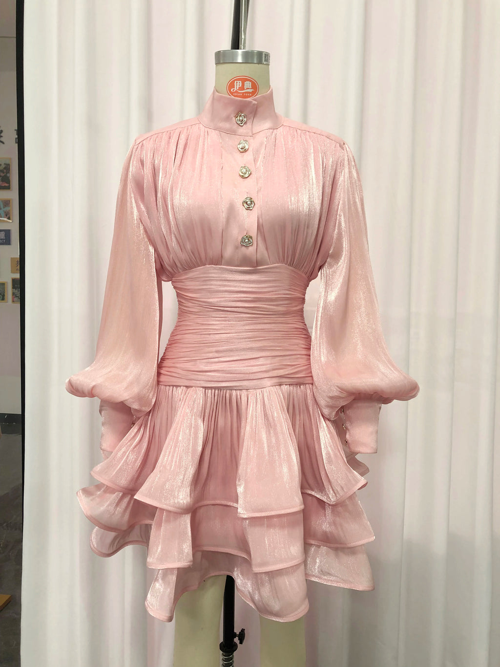 VGH Beach Style Solid Casual Short Dresses For Women Stand Collar Long Sleeve High Waist Spliced Button Chic Dress Female New