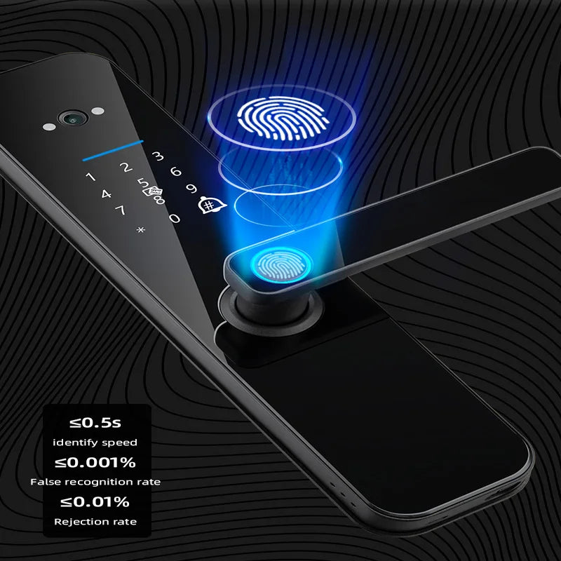 New Biometric Digital Electronic Smart Door Lock With Camera Fingerprint Tuya Wifi Smart Card Password Key Unlock