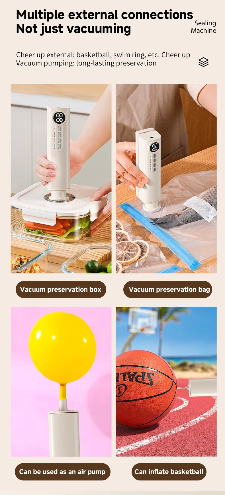 Portable Vacuum Sealer Machine 62kPa Rechargeable Food Vacuum Sealing Machine 150mm Heat Sealer with 3 Temperature Levels