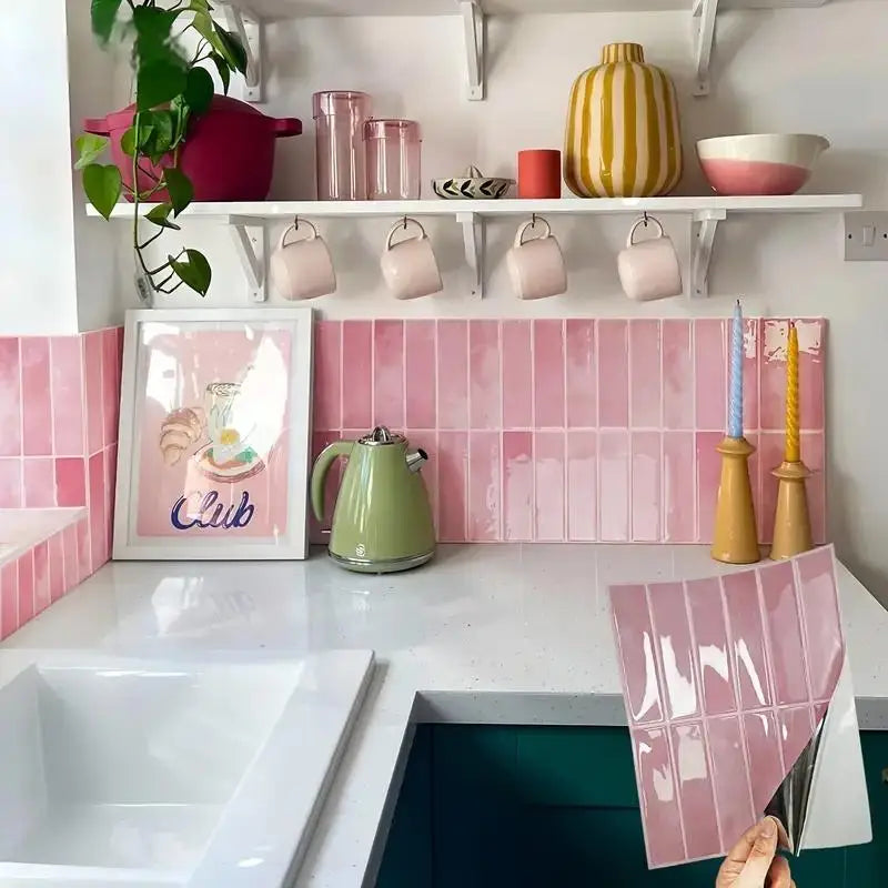 5-20 Pieces NewTile Sticker Self-adhesive Green Tile Backsplash Bathroom Wall Tile Sticker, Water and Mold Resistant, 22.9x29cm