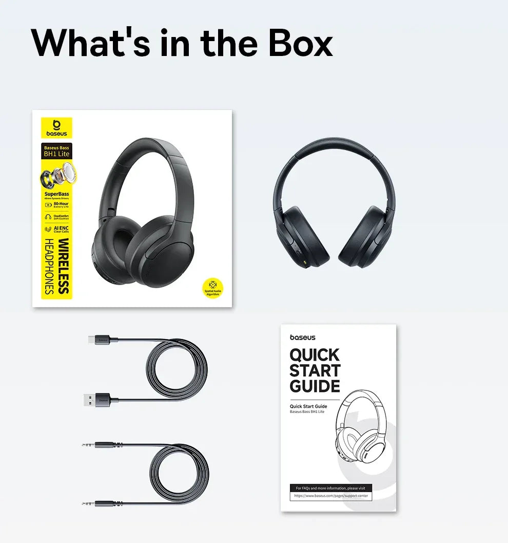 Baseus Wireless Headphones Bluetooth 5.3 HIFI Level Earphone 40mm Driver Foldable Over Ear Headsets 70H Playtime Spatial Audio Tidesmit