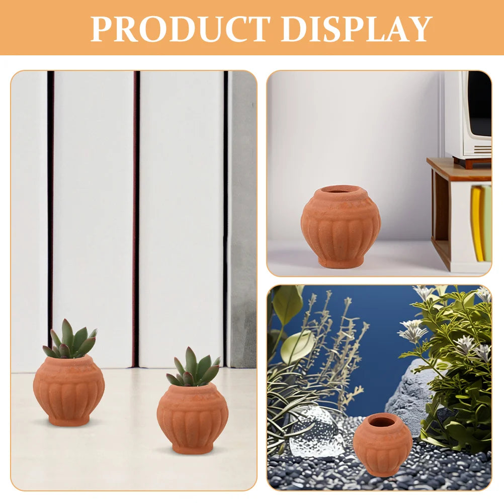Set of small terracotta cactus planter pots, each with a top opening and drainage hole