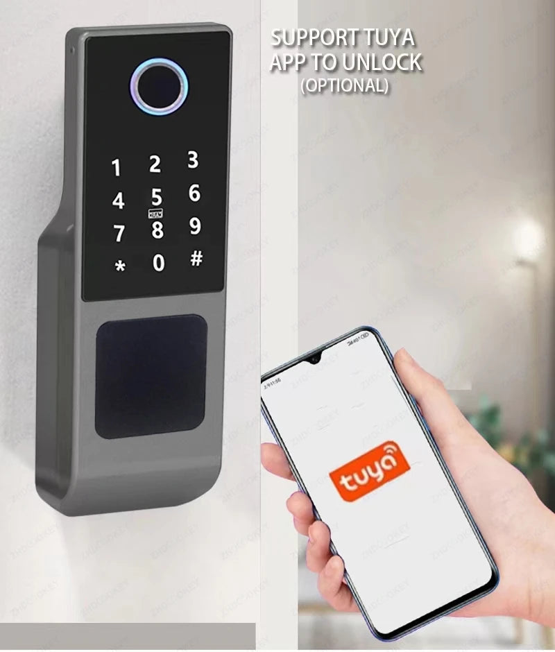 Tuya WiFi Double Side Fingerprint Door Lock IP66 Waterproof Passcode RFID Card Remote App Smart Lock For Outdoor Courtyard Gate