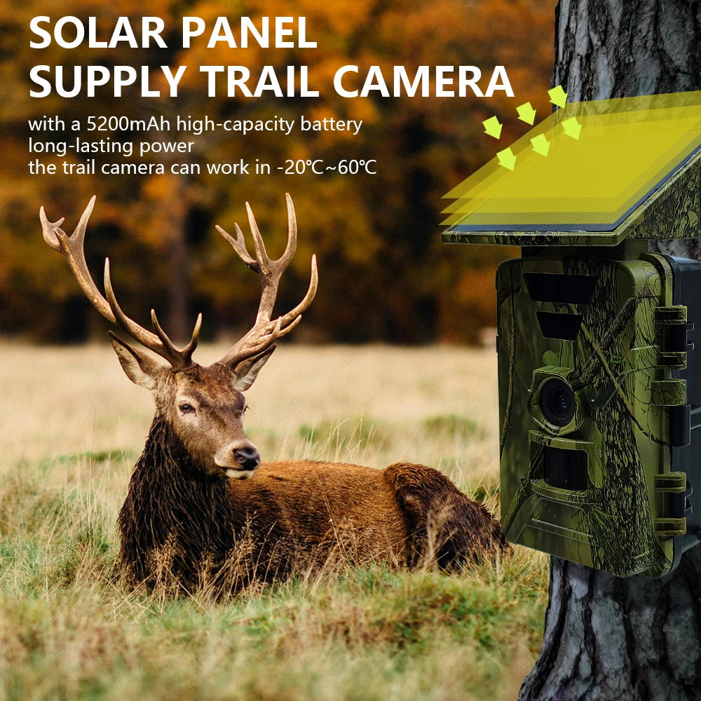 8K 60MP Solar Trail Camera with WiFi, 32GB SD Card, Phone App Control, Night Vision Motion Activated Wildlife Camera