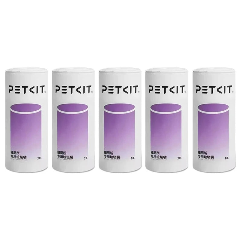 Five rolls of PETKIT smart cat litter box trash bags for easy, hygienic waste storage and cleaning.