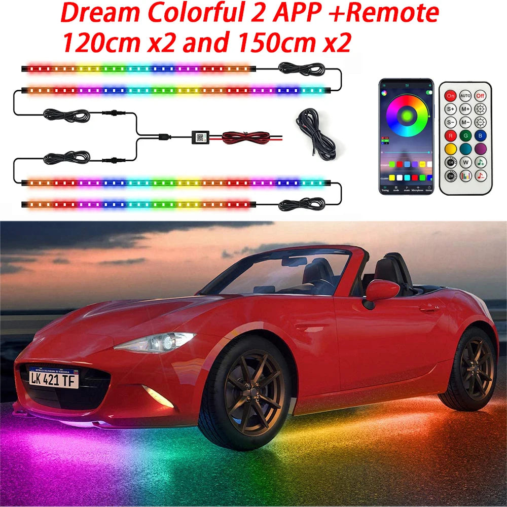 RGB Car Underglow Lights - Smart App Controlled LED Neon Kit Dream 2 120x2-150x2 Tidesmit