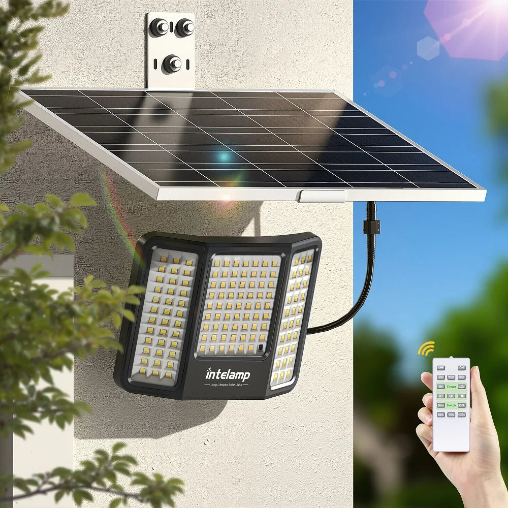 Outdoor Solar Flood Lights Dusk to Dawn 20000mAh Long Battery Life 3 Colors Floodlight With Super Large Solar Panel 16.4 FT Cable Security Spotlights Waterproof For Yard Garden Backyard Porch Driveway
