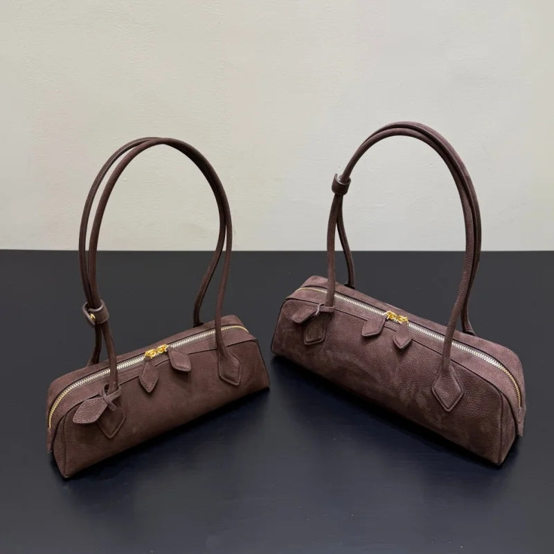 2026 high-quality genuine leather sausage bag, high-end customized high silk gloss leather handbag, women's shoulder bag