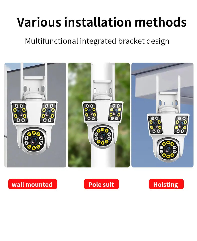 6K 12MP WiFi Outdoor Camera 3 Lens 3 SCREENS Ai Motion Tracking  PTZ 4K Video Camera Security surveillance Camera IPC360 Home