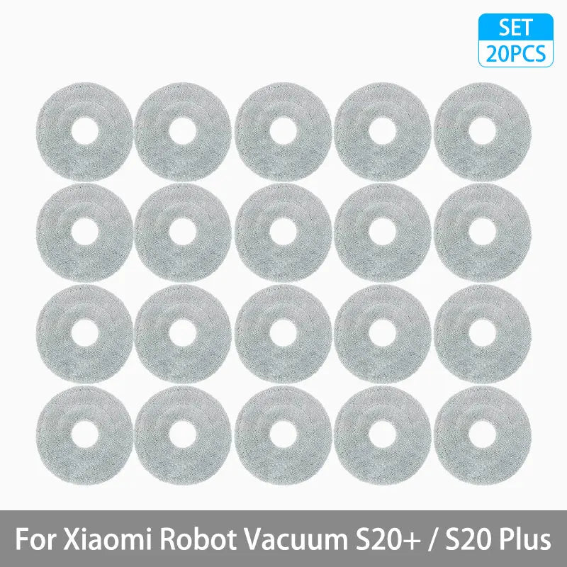 Tidesmit replacement parts kit for Xiaomi Robot Vacuum S20 Plus including main brush, side brush, filter, and mop pads