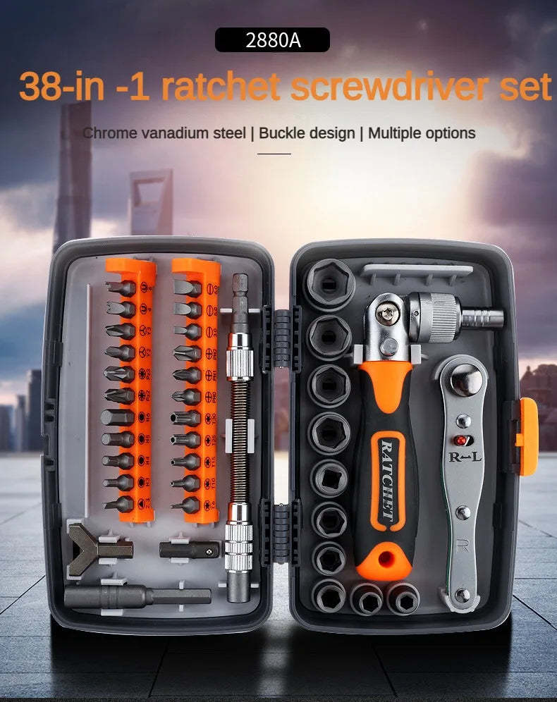 38pcs Professional Motorcycle Bicycle Maintenance Tool Set Quick Hand Tool Ratchet Screwdriver Sleeve Portable for Bike Repair