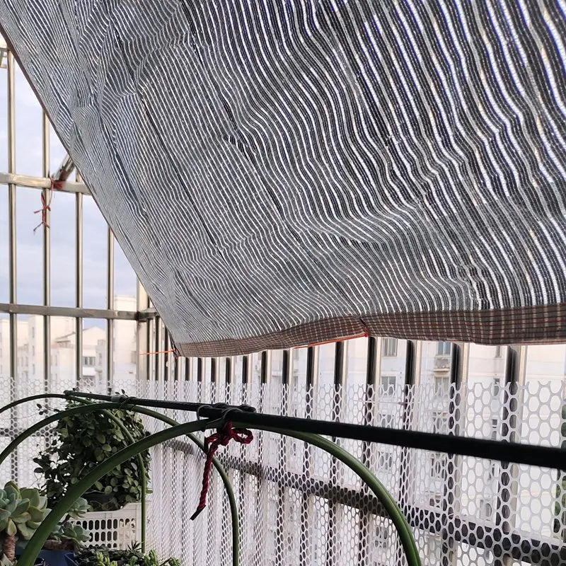 Silver anti-UV sunshade mesh panel with rippled reflective grid