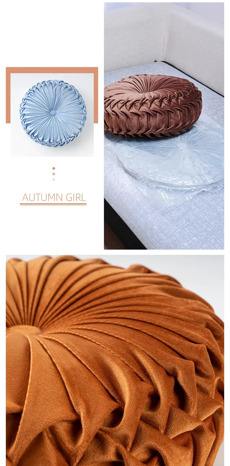 Light Luxury Solid Color Dutch Plush Pumpkin Sofa Pillow Handsewn Wheel Shape Chair Waist Pillow Cushion