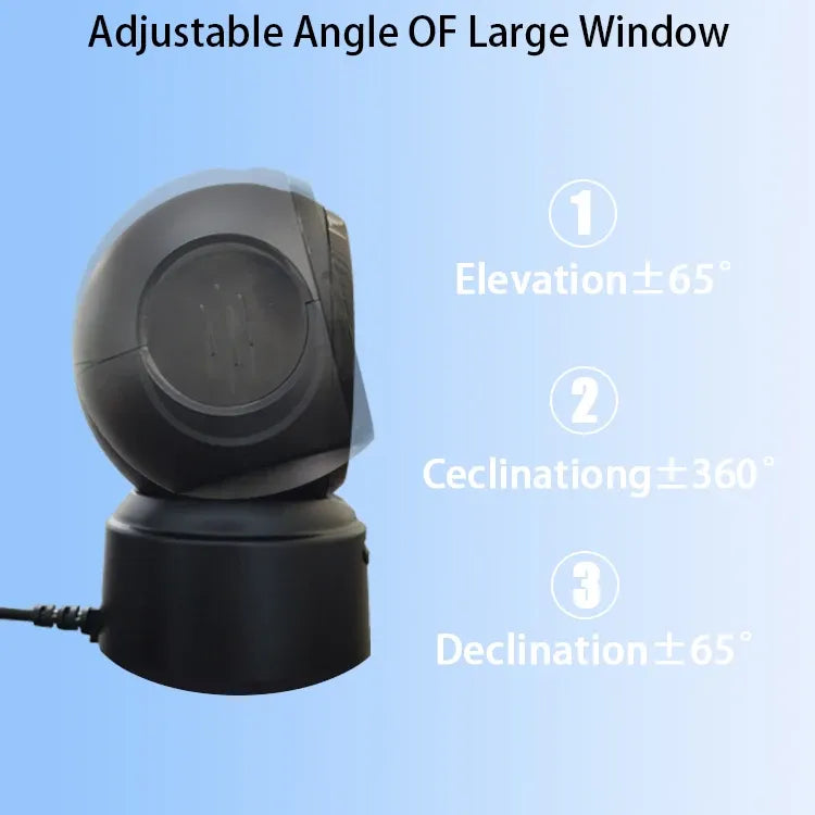 Black desktop barcode scanner with adjustable head angle and circular scan window