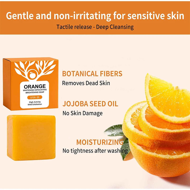 100g Orange Enzymes Mild Exfoliating Brightening Soap Bar,Face Body Gentle Cleansing Hydrating Moisturizing,Smooth Tender Skin