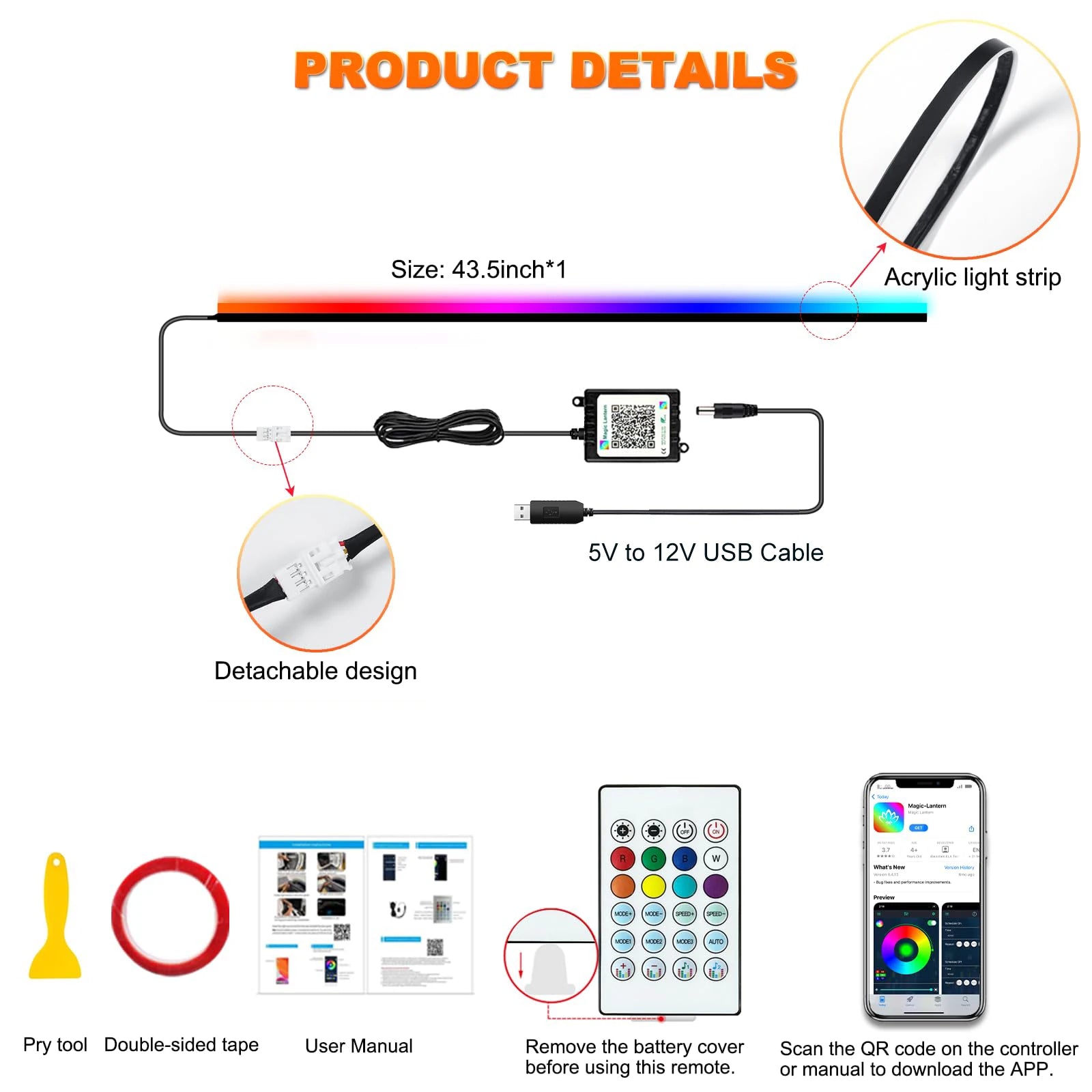 Tidesmit RGB Car Ambient LED Interior Lights with App Control 1 in 1 APP Remote Tidesmit