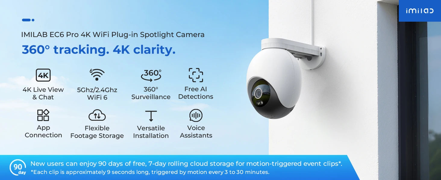 IMILAB EC6 Pro 8MP Outdoor Security WiFi Camera 2.4G/5G AI Detection Auto-Tracking CCTV 24/7 Recording Compatible with MiHome