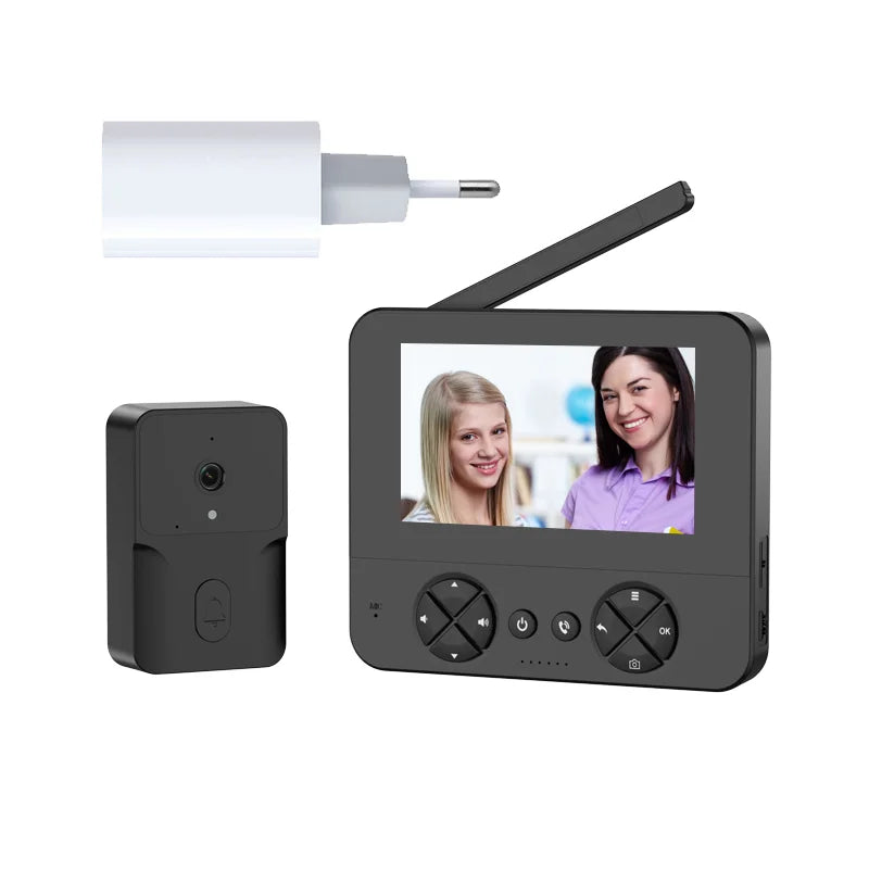 Wireless video doorbell, 4.3 "IPS display 720P high definition intelligent intercom, 2.4G wireless two-way call, night vision
