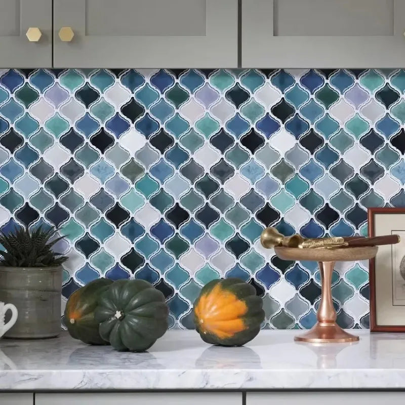 5/10PCS Self Adhesive Mosaic Vinyl Wall Tiles Stickers Wallpaper Gourd Shape 12X12Inch Brick Design for Kitchen Home Decoration