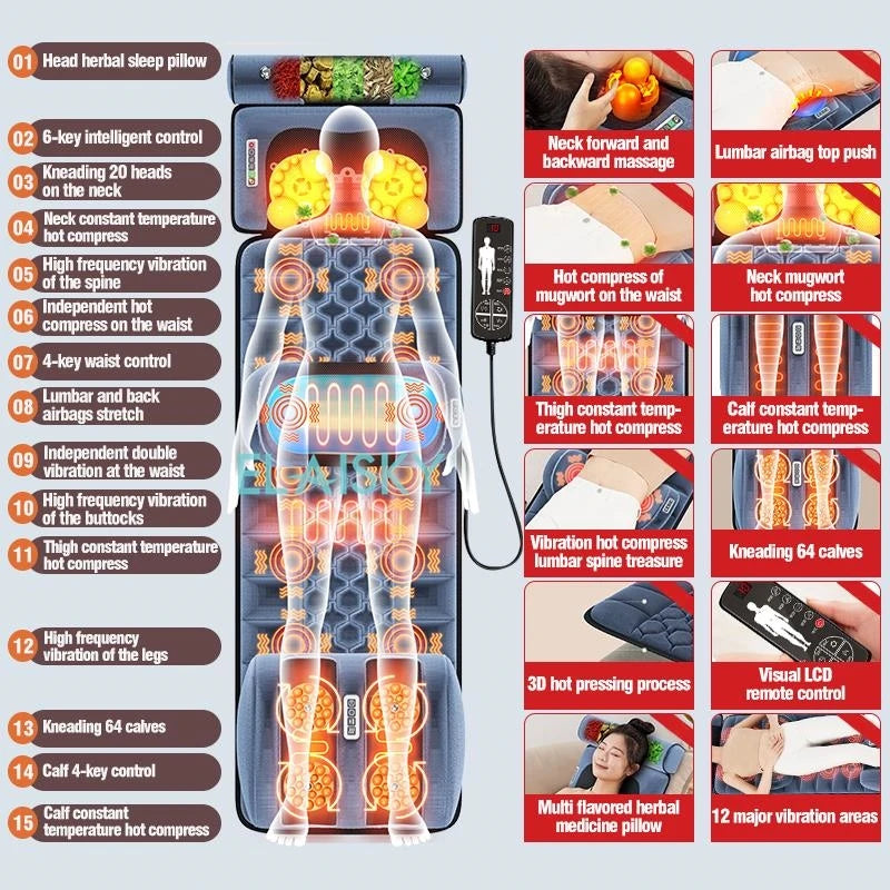 Full Body Shiatsu Massage Cushion with Heat Therapy | Tidesmit Massage Chairs Grey EU Plug Mexico Tidesmit