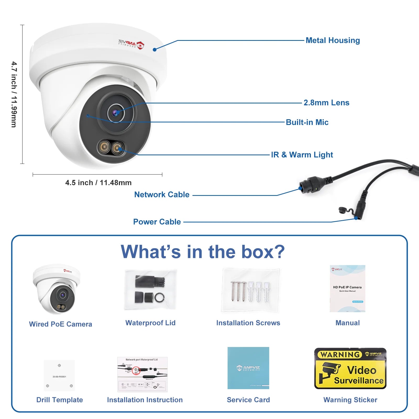 Anpviz 5MP/8MP Turret POE IP Camera Outdoor Security IP Camera AI Human Detection Smart Dual Light Built-in Mic Full Metal IP66